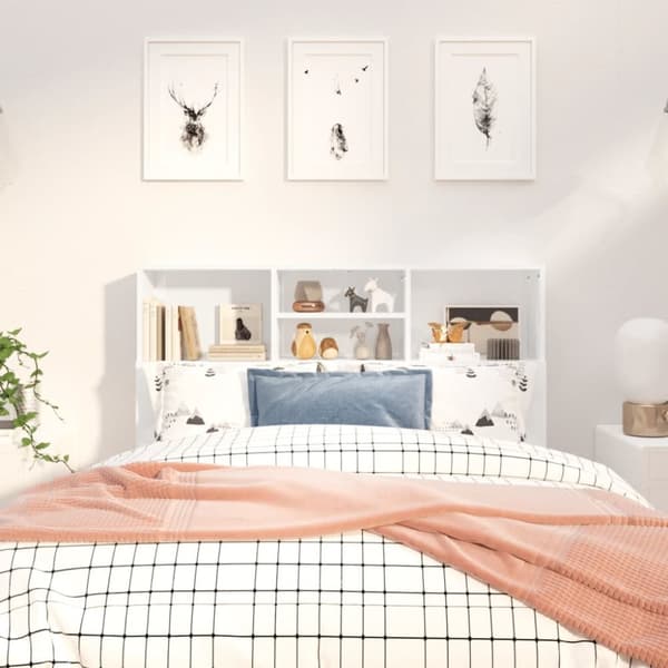 The Living Store sengegavl med opbevaring 120x19x103,5 cm hvid højglans - Hovedgærder og fodgærder