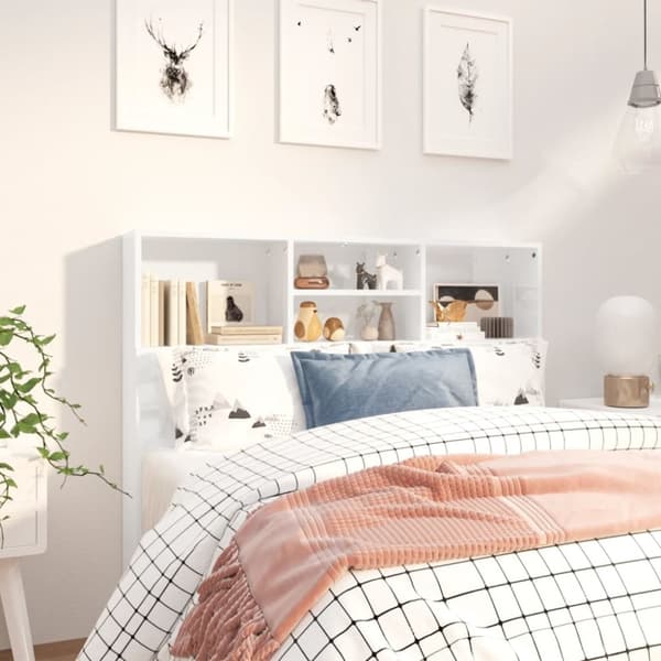 The Living Store sengegavl med opbevaring 120x19x103,5 cm hvid højglans - Hovedgærder og fodgærder
