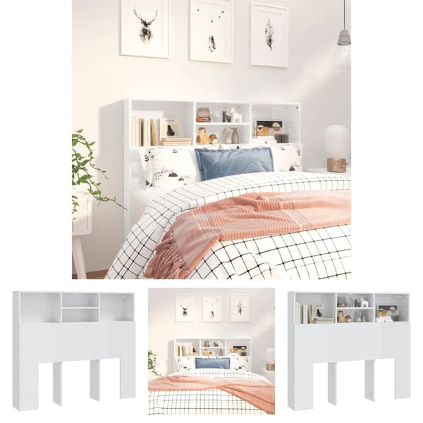 The Living Store sengegavl med opbevaring 120x19x103,5 cm hvid højglans - Hovedgærder og fodgærder