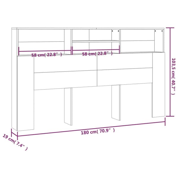 The Living Store sengegavl med opbevaring 180x19x103,5 cm betongrå - Hovedgærder og fodgærder
