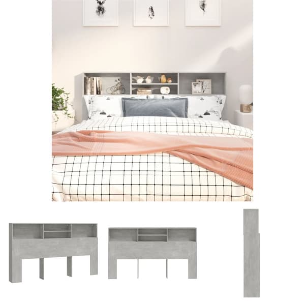 The Living Store sengegavl med opbevaring 180x19x103,5 cm betongrå -  Hovedgærder og fodgærder