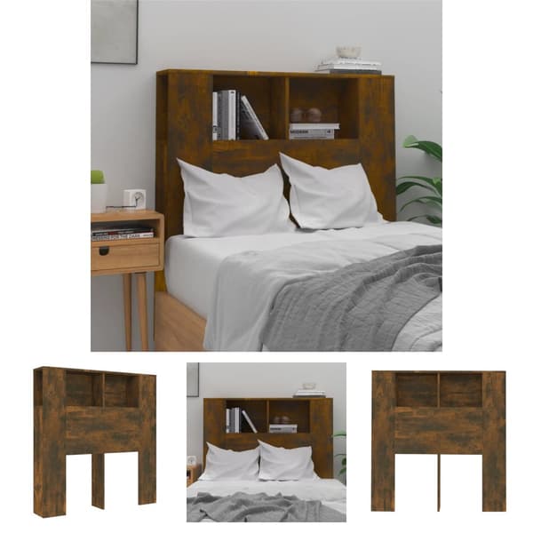 The Living Store sengegavl med opbevaring 100x18,5x104,5 cm røget egetræsfarve -  Hovedgærder og fodgærder