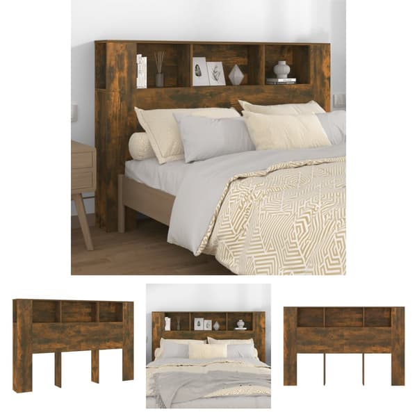 The Living Store sengegavl med opbevaring 160x18,5x104,5 cm røget egetræsfarve -  Hovedgærder og fodgærder