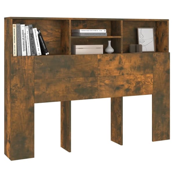 The Living Store sengegavl med opbevaring 140x19x103,5 cm røget egetræsfarve - Hovedgærder og fodgærder