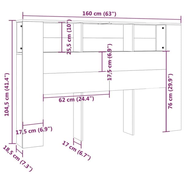 The Living Store sengegavl med opbevaring 160x18,5x104,5 cm grå sonoma-eg - Hovedgærder og fodgærder