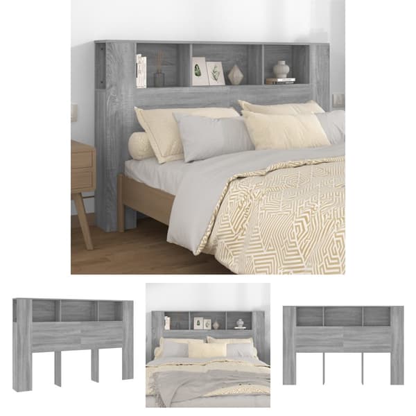 The Living Store sengegavl med opbevaring 160x18,5x104,5 cm grå sonoma-eg - Hovedgærder og fodgærder