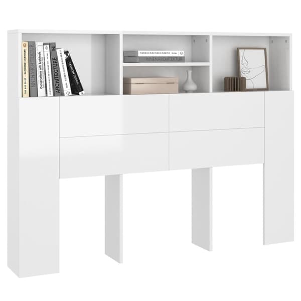The Living Store Sängynpääty säilytystilalla korkeakiilto valk. 140x19x103,5 cm -  Sängynpäädyt