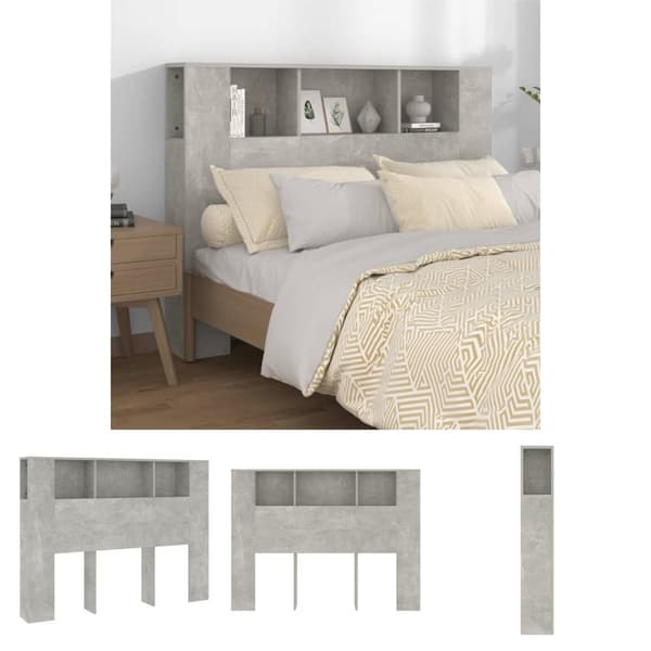 The Living Store sengegavl med opbevaring 140x18,5x104,5 cm betongrå - Hovedgærder og fodgærder