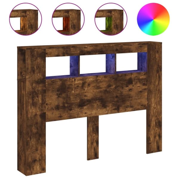 The Living Store sengegavl m. LED-lys 140x18,5x103,5 cm konstrueret træ røget eg - Hovedgærder og fodgærder