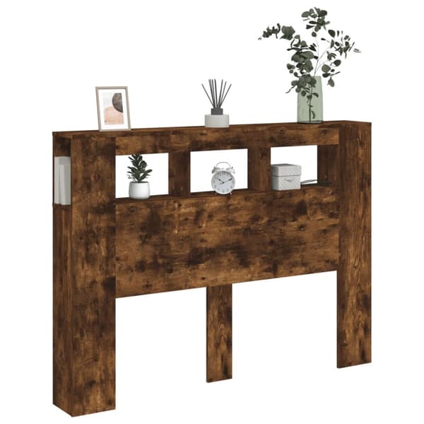 The Living Store sengegavl m. LED-lys 140x18,5x103,5 cm konstrueret træ røget eg - Hovedgærder og fodgærder