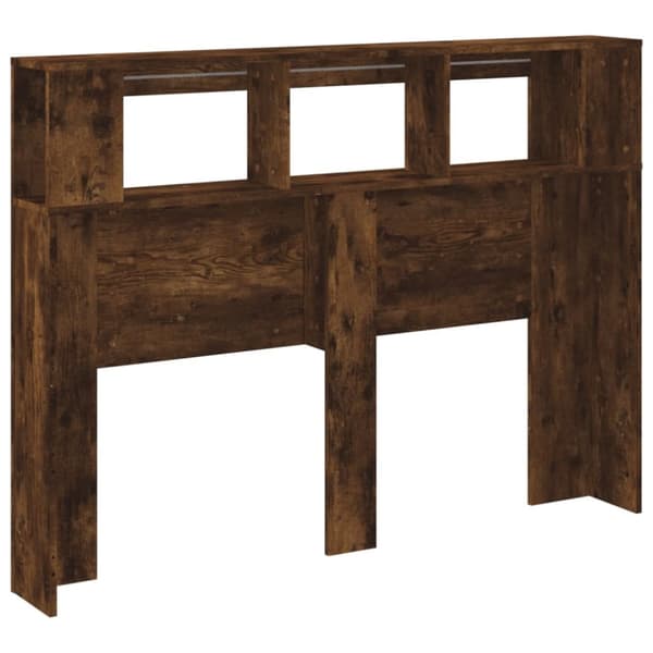 The Living Store sengegavl m. LED-lys 140x18,5x103,5 cm konstrueret træ røget eg - Hovedgærder og fodgærder