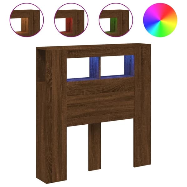 The Living Store Sängynpääty LED-valoilla ruskea tammi 100x18,5x103,5 cm puu - Sängynpäädyt