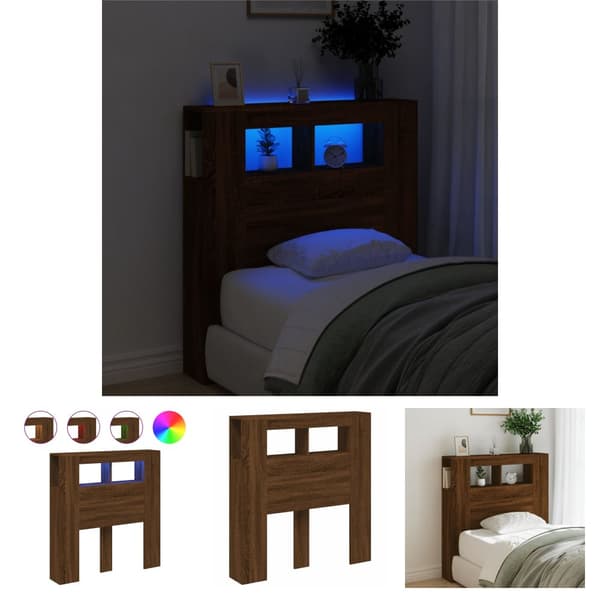 The Living Store Sängynpääty LED-valoilla ruskea tammi 100x18,5x103,5 cm puu - Sängynpäädyt