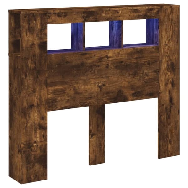 The Living Store Sängynpääty LED-valoilla savutammi 120x18,5x103,5 cm puu - Sängynpäädyt