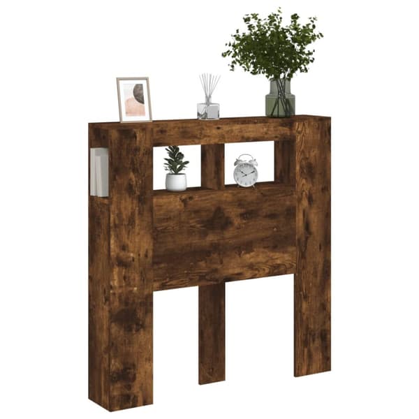 The Living Store Sängynpääty LED-valoilla savutammi 100x18,5x103,5 cm puu -  Sängynpäädyt