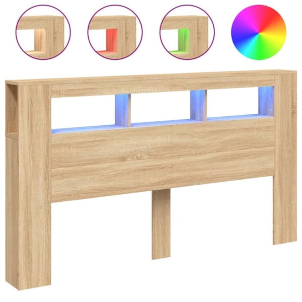 The Living Store sengegavl 180x18,5x103,5 cm LED-lys konstrueret træ sonoma-eg -  Hovedgærder og fodgærder