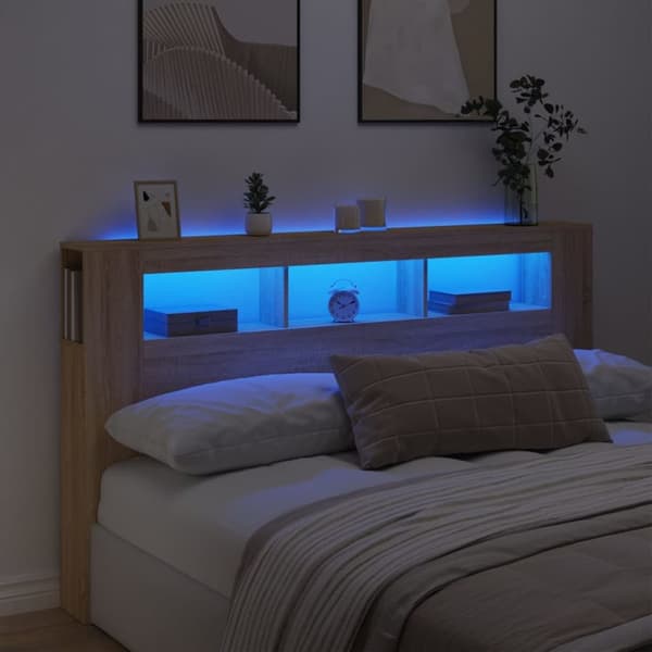 The Living Store sengegavl 180x18,5x103,5 cm LED-lys konstrueret træ sonoma-eg -  Hovedgærder og fodgærder