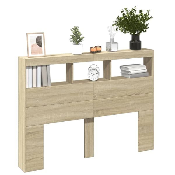 The Living Store Sängynpäätykaappi LED-valoilla Sonoma-tammi 140x17x102 cm -  Sängynpäädyt