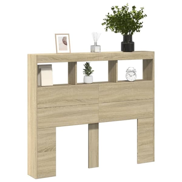 The Living Store Sängynpäätykaappi LED-valoilla Sonoma-tammi 120x17x102 cm - Sängynpäädyt