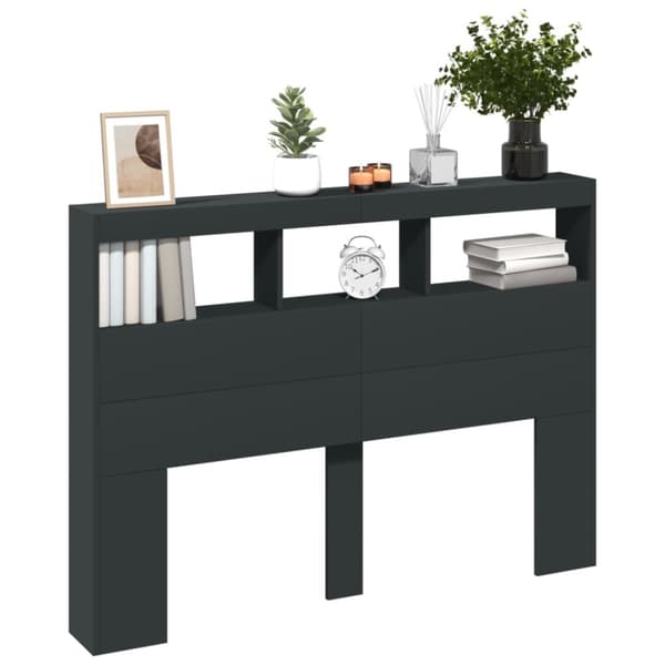 The Living Store Sängynpäätykaappi LED-valoilla musta 140x17x102 cm -  Sängynpäädyt