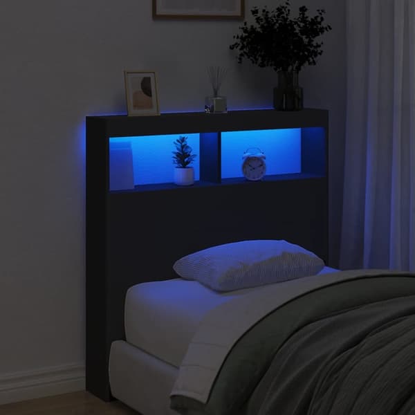 The Living Store sengegavl med opbevaring og LED-lys 100x17x102 cm sort - Hovedgærder og fodgærder