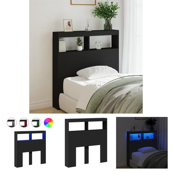 The Living Store sengegavl med opbevaring og LED-lys 100x17x102 cm sort - Hovedgærder og fodgærder