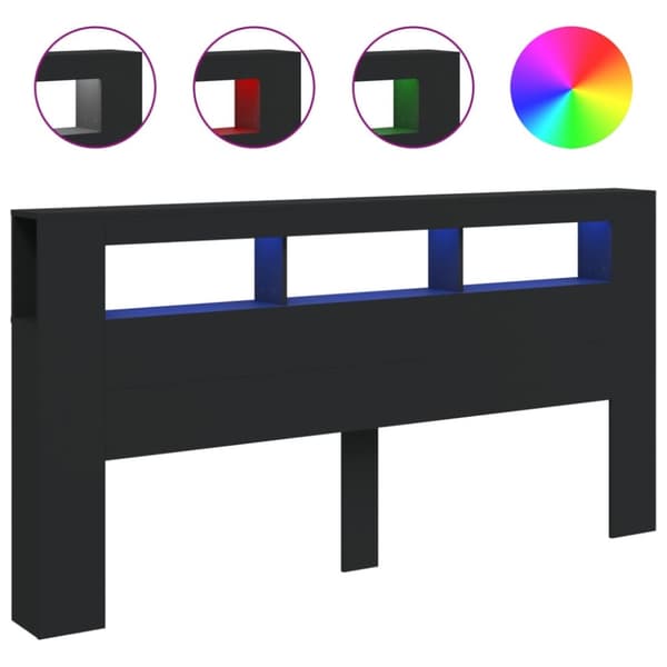The Living Store Sängynpääty LED-valoilla musta 200x18,5x103,5 cm tekninen puu - Sängynpäädyt