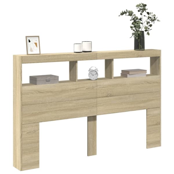 The Living Store Sängynpäätykaappi LED-valoilla Sonoma-tammi 160x17x102 cm -  Sängynpäädyt