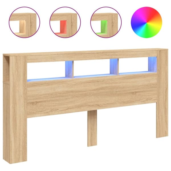 The Living Store Sängynpääty LED-valoilla Sonoma-tammi 200x18,5x103,5 cm puu - Sängynpäädyt