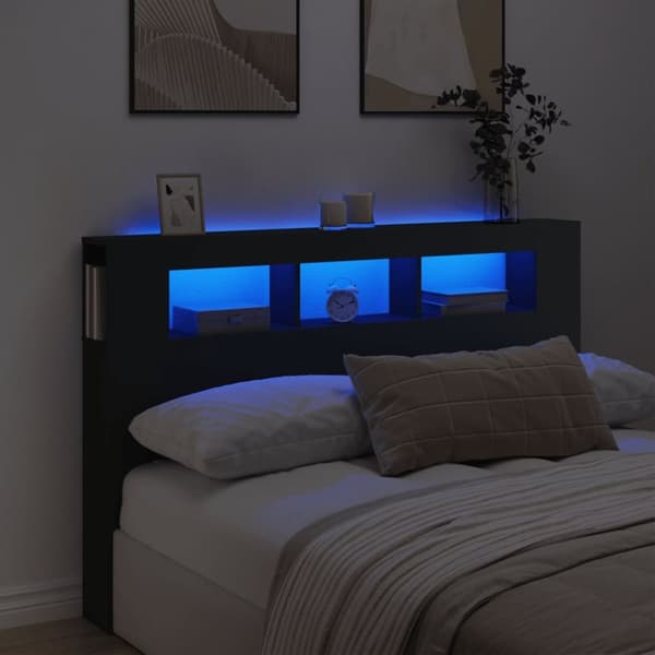 The Living Store Sängynpääty LED-valoilla musta 160x18,5x103,5 cm tekninen puu -  Sängynpäädyt