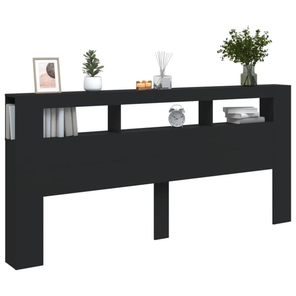 The Living Store Sängynpääty LED-valoilla musta 220x18,5x103,5 cm tekninen puu - Sängynpäädyt