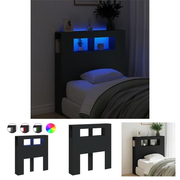 The Living Store Sänggavel LED svart 100x18,5x103,5 cm konstruerat trä -  Sänggavlar