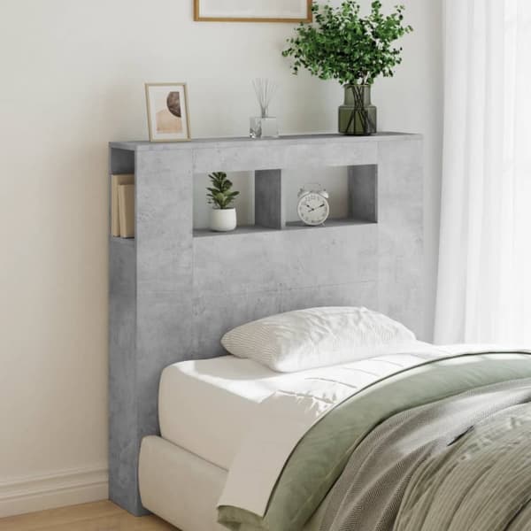 The Living Store Sängynpääty LED-valoilla harmaa 100x18,5x103,5 cm tekninen puu -  Sängynpäädyt