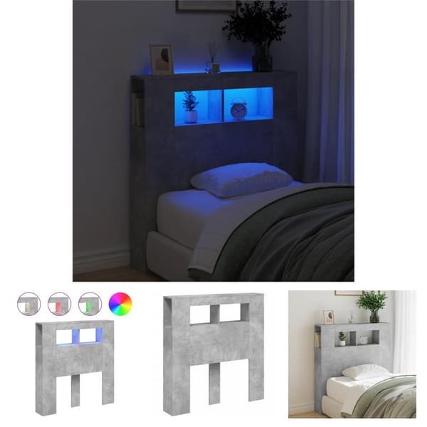 The Living Store Sängynpääty LED-valoilla harmaa 100x18,5x103,5 cm tekninen puu -  Sängynpäädyt