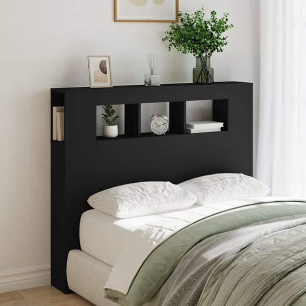 The Living Store sengegavl med LED-lys 120x18,5x103,5 cm konstrueret træ sort -  Hovedgærder og fodgærder