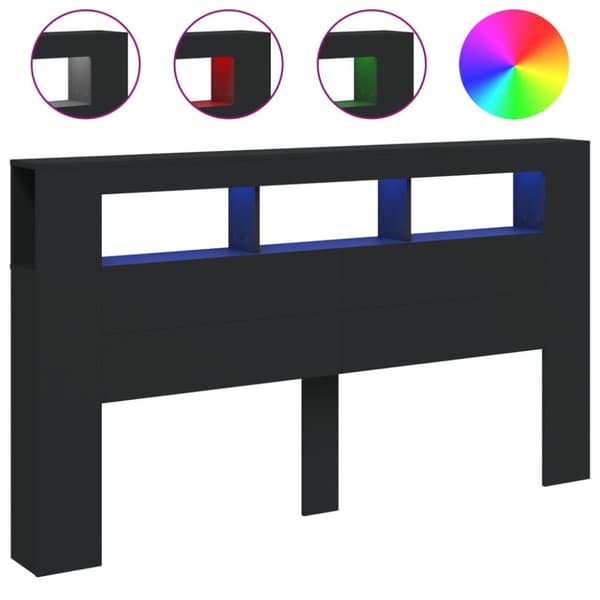 The Living Store Sängynpääty LED-valoilla musta 180x18,5x103,5 cm tekninen puu -  Sängynpäädyt