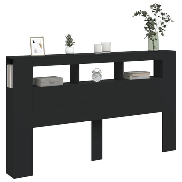 The Living Store Sängynpääty LED-valoilla musta 180x18,5x103,5 cm tekninen puu -  Sängynpäädyt