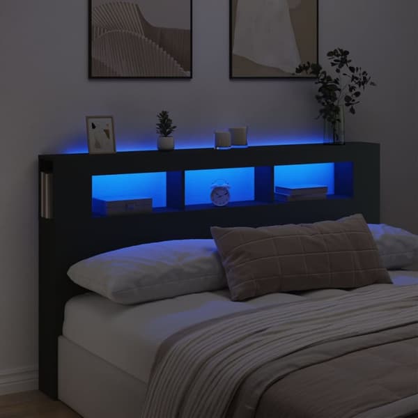 The Living Store Sängynpääty LED-valoilla musta 180x18,5x103,5 cm tekninen puu -  Sängynpäädyt