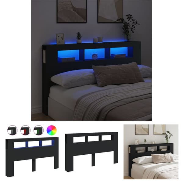 The Living Store Sängynpääty LED-valoilla musta 180x18,5x103,5 cm tekninen puu -  Sängynpäädyt