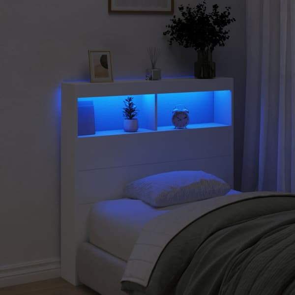 The Living Store sengegavl med opbevaring og LED-lys 100x17x102 cm hvid -  Hovedgærder og fodgærder