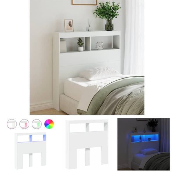 The Living Store sengegavl med opbevaring og LED-lys 100x17x102 cm hvid -  Hovedgærder og fodgærder