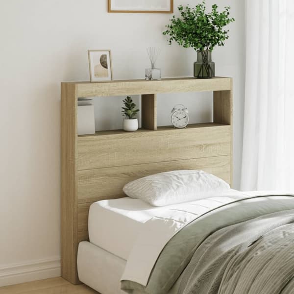 The Living Store Sängynpäätykaappi LED-valoilla Sonoma-tammi 100x17x102 cm - Sängynpäädyt