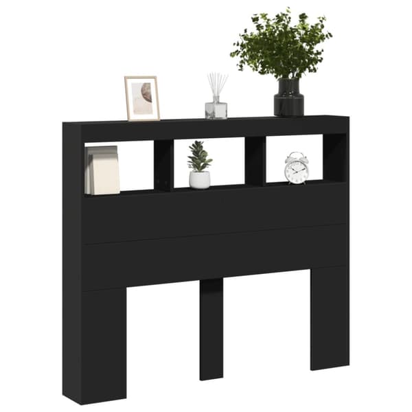 The Living Store Sängynpäätykaappi LED-valoilla musta 120x17x102 cm - Sängynpäädyt