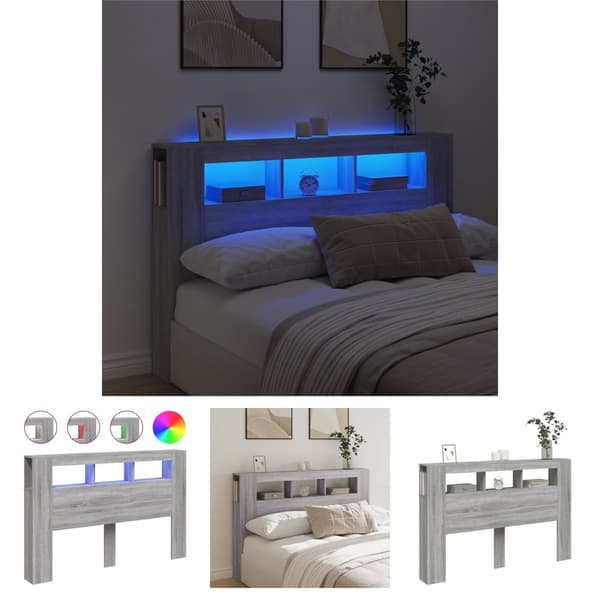The Living Store Sängynpääty LED-valoilla harmaa Sonoma 160x18,5x103,5 cm puu -  Sängynpäädyt