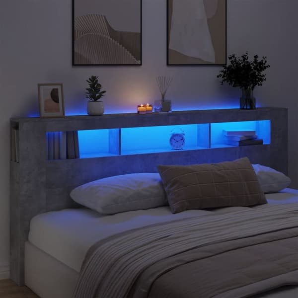 The Living Store Sänggavel LED betonggrå 220x18,5x103,5 cm konstruerat trä -  Sänggavlar