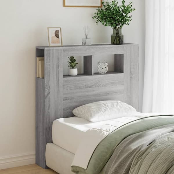 The Living Store Sängynpääty LED-valoilla harmaa Sonoma 100x18,5x103,5 cm puu - Sängynpäädyt