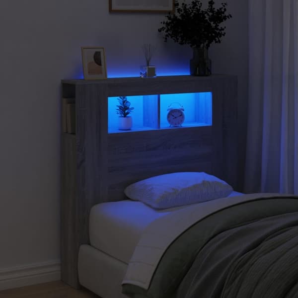 The Living Store Sängynpääty LED-valoilla harmaa Sonoma 100x18,5x103,5 cm puu - Sängynpäädyt