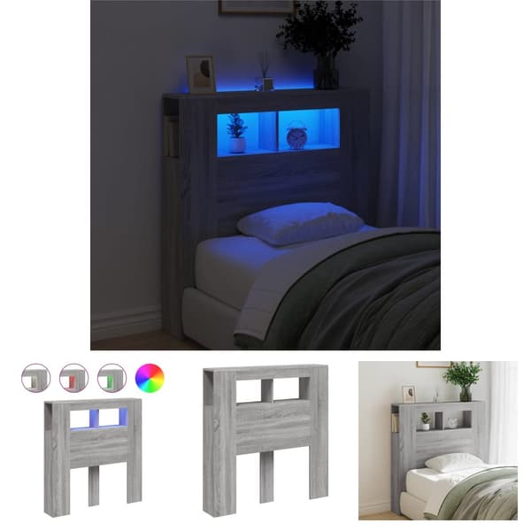 The Living Store Sängynpääty LED-valoilla harmaa Sonoma 100x18,5x103,5 cm puu -  Sängynpäädyt
