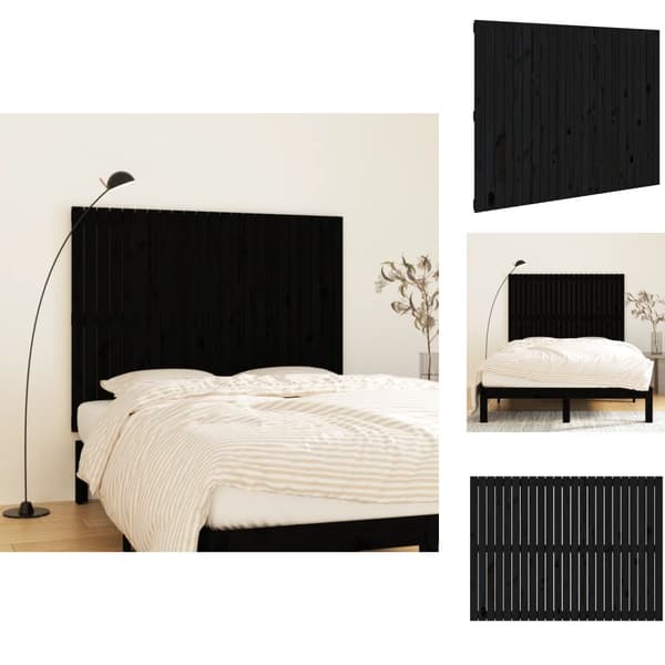 Sängynpäädyt - Living Sängynpääty seinälle musta 146,5x3x110 cm täysi mänty