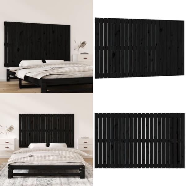 Sengegavl 147x3x90 cm massivt fyrretræ sort - Væghængt Sengegavl - Væghængte Sengegavle - Home & Living